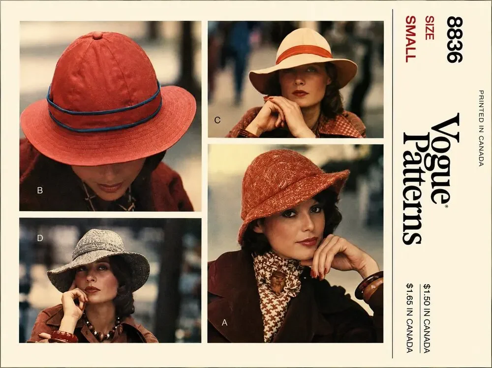 HTF 1970's VOGUE Sewing Pattern Misses Stitched Brim Sun Hat 8836 Uncut